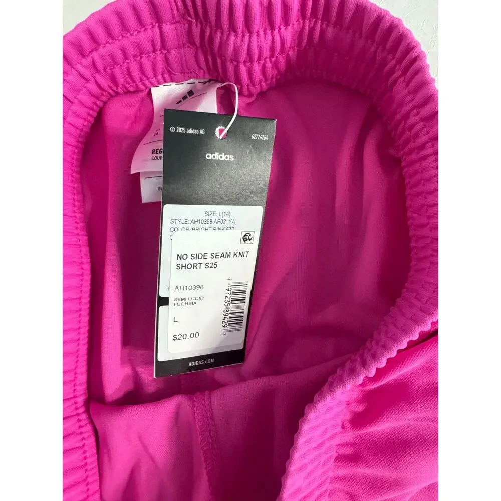 Adidas Girls Athletic No Side Seam Knit Shorts Size Large 14 Bright Pink NWT